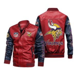 Minnesota Vikings Red Navy Bomber Leather Jacket