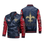 New Orleans Saints Navy Red Bomber Leather Jacket