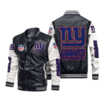 New York Giants Black White Bomber Leather Jacket