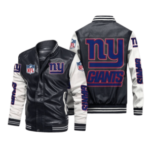 New York Giants Black White Bomber Leather Jacket