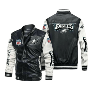 Philadelphia Eagles Black White Bomber Leather Jacket
