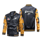 Philadelphia Eagles Black Yellow Bomber Leather Jacket