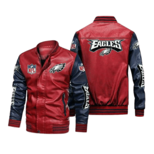 Philadelphia Eagles Red Navy Bomber Leather Jacket