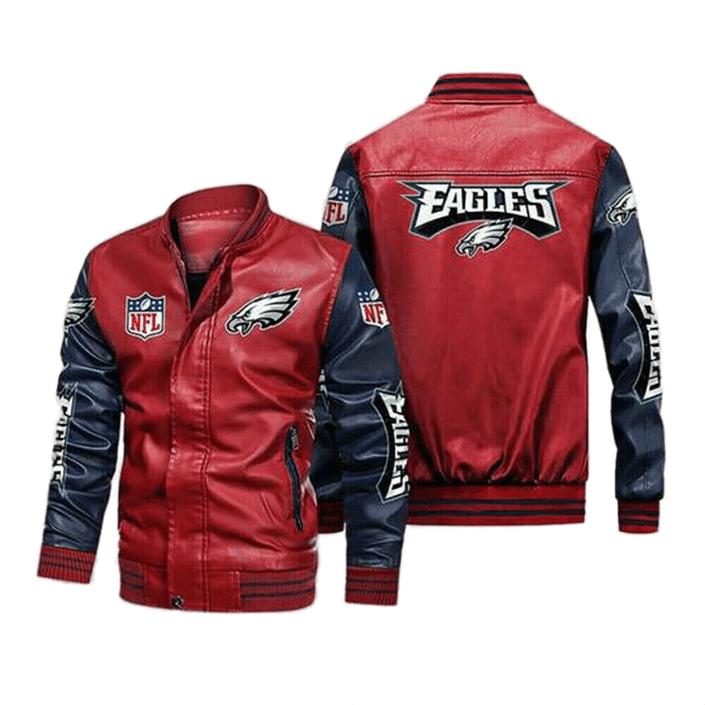 Philadelphia Eagles Red Navy Bomber Leather Jacket Philadelphia Eagles Red Navy Bomber Leather Jacket