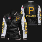 Pittsburgh Pirates Black White Bomber Leather Jacket