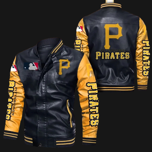 Pittsburgh Pirates Black Yellow Bomber Leather Jacket Maker of Jacket