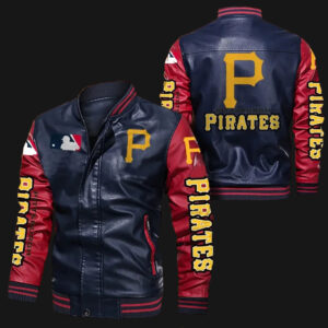 Pittsburgh Pirates Navy Red Bomber Leather Jacket