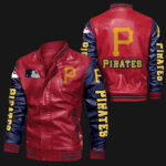 Pittsburgh Pirates Red Navy Bomber Leather Jacket