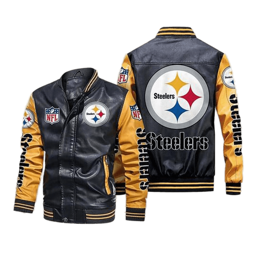 Pittsburgh Steelers Black Yellow Bomber Leather Jacket Pittsburgh Steelers Black Yellow Bomber Leather Jacket