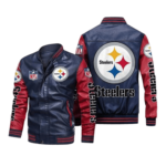 Pittsburgh Steelers Navy Red Bomber Leather Jacket