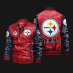 Pittsburgh Steelers Red Navy Bomber Leather Jacket
