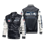 Seattle Seahawks Black White Bomber Leather Jacket