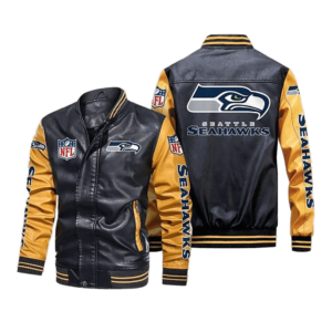 Seattle Seahawks Black Yellow Bomber Leather Jacket