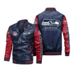 Seattle Seahawks Navy Red Bomber Leather Jacket