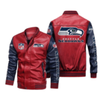 Seattle Seahawks Red Navy Bomber Leather Jacket