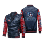 Tennessee Titans Navy Red Bomber Leather Jacket