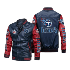 Tennessee Titans Navy Red Bomber Leather Jacket