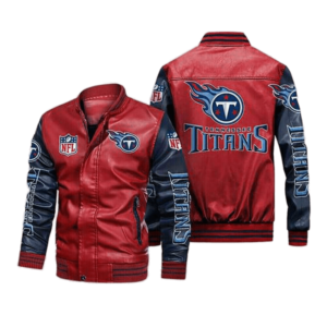 Tennessee Titans Red Navy Bomber Leather Jacket