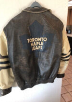 Toronto Maple Leafs Distressed Brown Leather Jacket Back