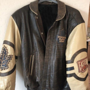 Vintage 1990s Toronto Maple Leafs NHL Leather Nike Varsity Jacket / Patchwork / Embroidered / Made in Canada / Vintage Toronto