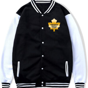 NHL Toronto Maple Leafs Black White Leather Bomber Jacket