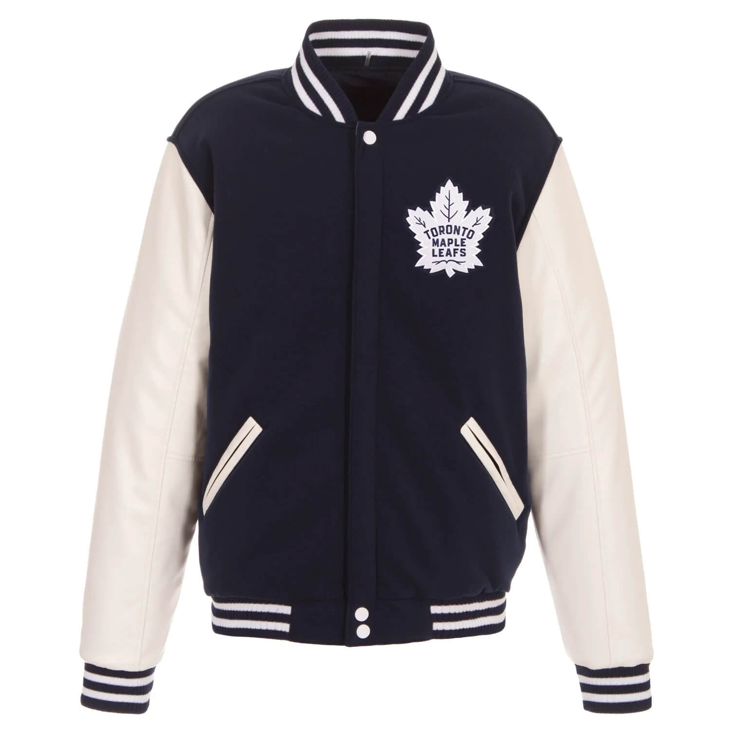 Toronto Maple Leafs Navy White Varsity Jacket (1) Toronto Maple Leafs Navy White Varsity Jacket
