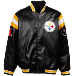 Vtg NFL Pittsburgh Steelers Zip-Up Leather Jacket