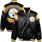 Vtg NFL Pittsburgh Steelers Zip-Up Leather Jacket