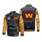 Washington Commanders Black Yellow Leather Jacket