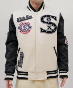 Chicago White Sox MLB Cream Black Varsity Jacket