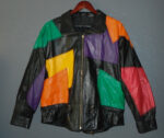 Color Block Patch Work Leather Bomber Jacket