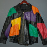Color Block Patch Work Leather Bomber Jacket