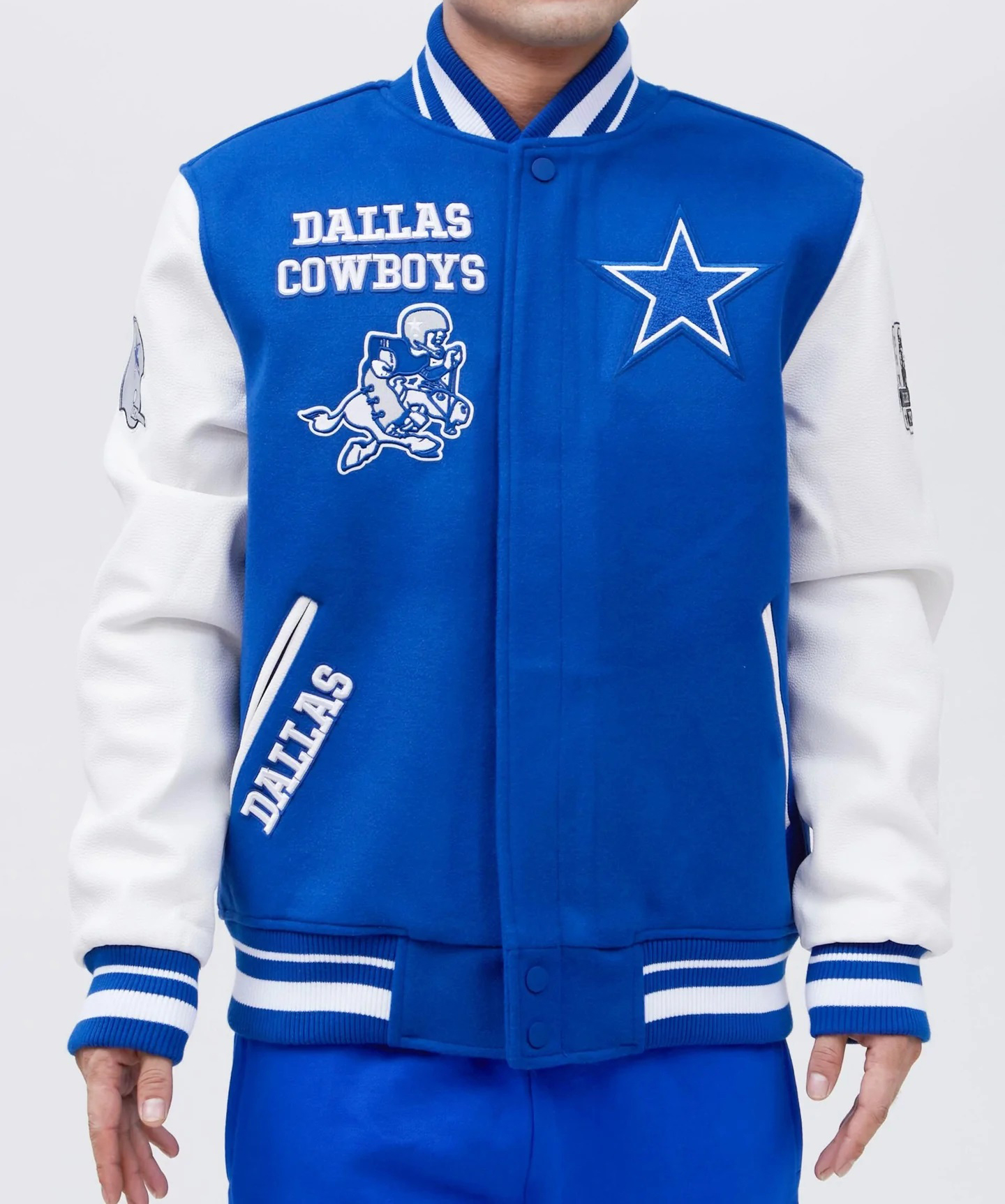 Dallas Cowboys Retro Classic Blue White Varsity Jacket - Maker of Jacket