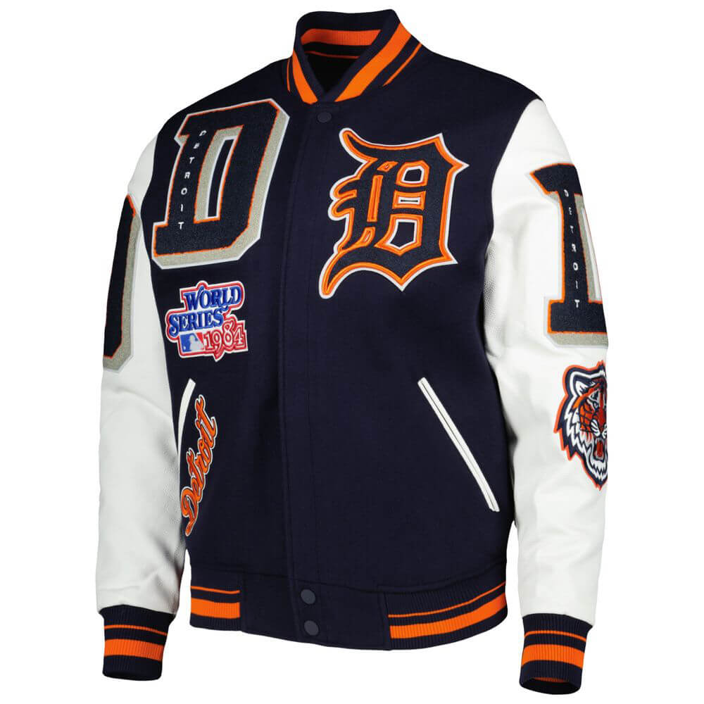 Detroit Tigers Navy White Varsity Jacket (1) Detroit Tigers Navy White Varsity Jacket