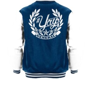 General Yay Navy White Monogram Varsity Jacket