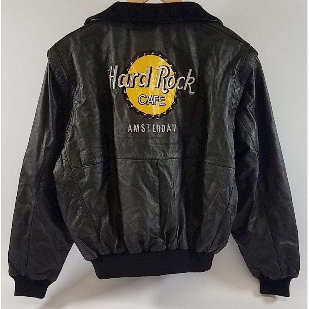 Hard Rock Cafe Amsterdam Leather Bomber Jacket Maker of Jacket
