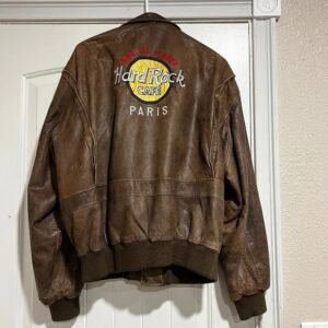 Hard Rock Cafe Paris Brown Leather Bomber Jacket