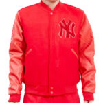 MLB NY Yankees Red Wool Leather Jacket