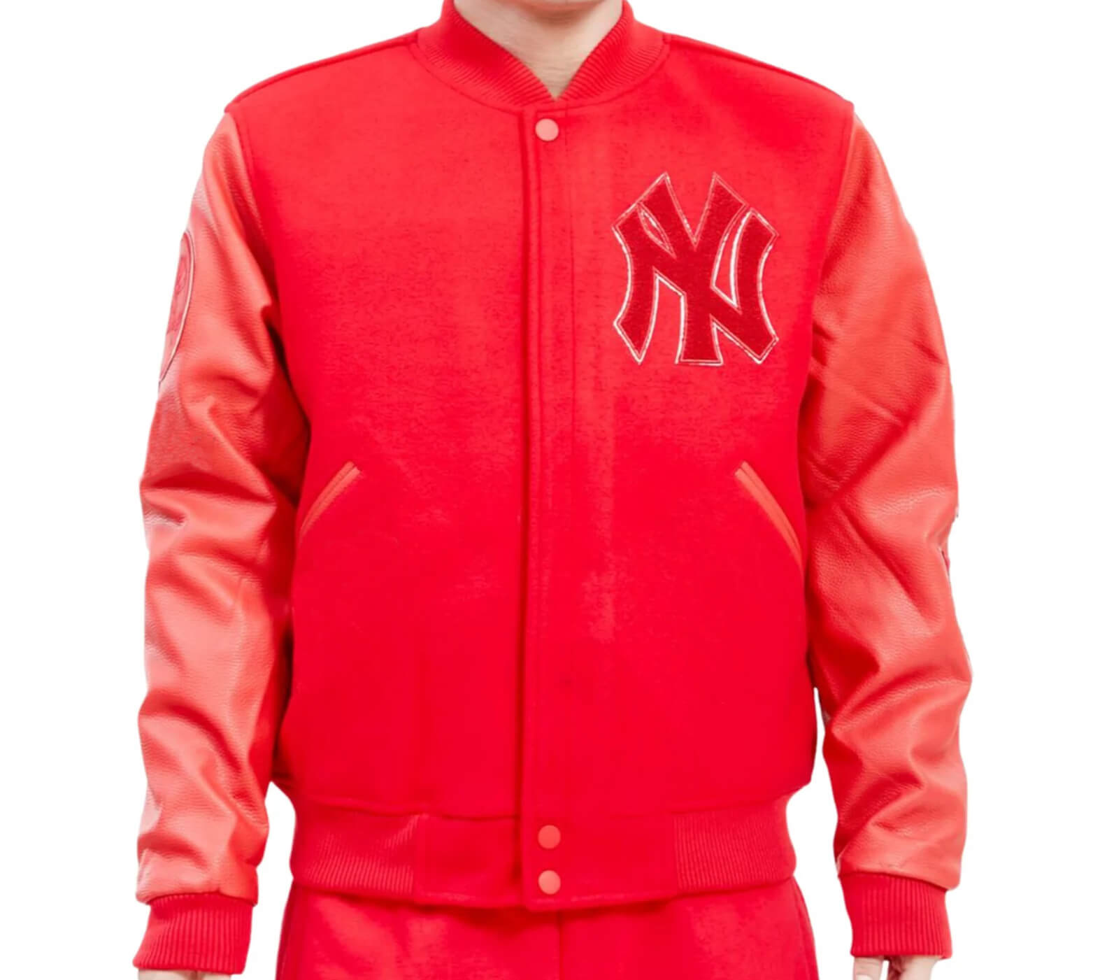 MLB NY Yankees Red Wool Leather Jacket (1) MLB NY Yankees Red Wool Leather Jacket