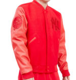 MLB NY Yankees Red Wool Leather Jacket