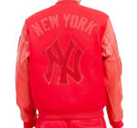 MLB NY Yankees Red Wool Leather Jacket