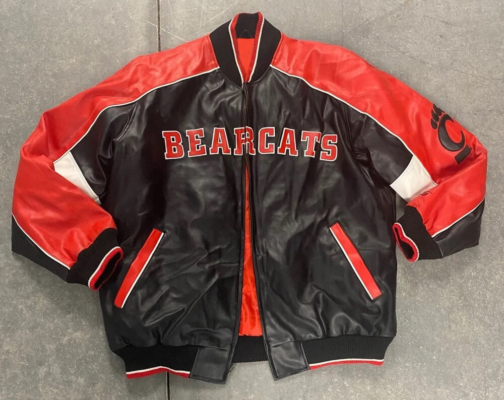 NCAA Cincinnati Bearcats Leather Bomber Jacket (1) NCAA Cincinnati Bearcats Leather Bomber Jacket