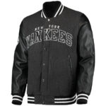 NY Yankees Gray And Black Wool Leather Jacket