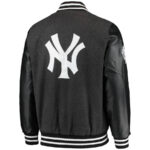 NY Yankees Gray And Black Wool Leather Jacket