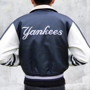 NY Yankees Navy Blue And White Leather Jacket
