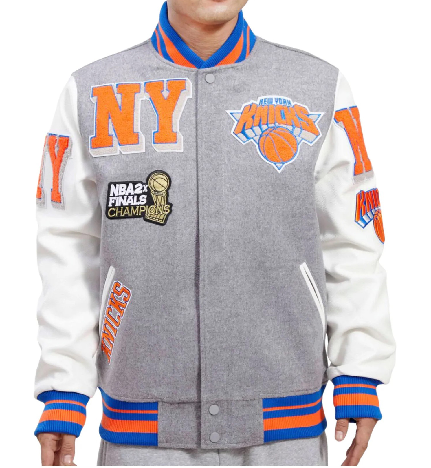 Maker of Jacket Fashion Jackets New York Knicks NBA Grey White Varsity