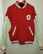 Red White Ohio State Letterman Varsity Jacket