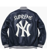 Supreme Yankees Navy Blue Leather Varsity Jacket