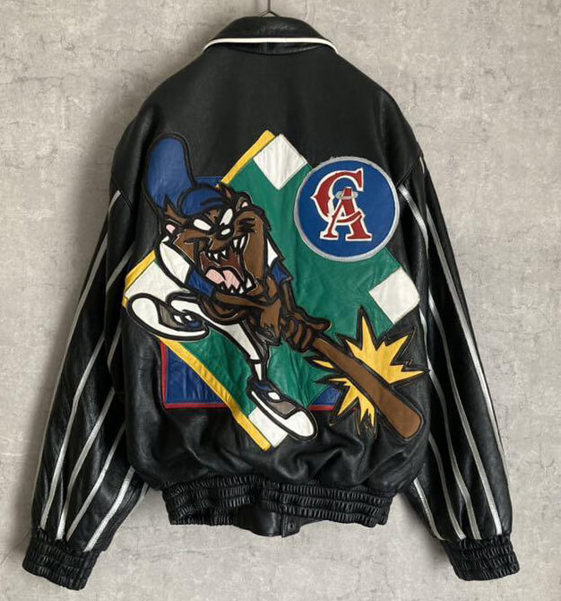 Vintage MLB CA Looney Tunes Black Leather Jacket (1) Vintage MLB CA Looney Tunes Black Leather Jacket