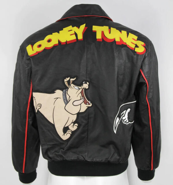 Vtg Looney Tunes Black Leather Jacket